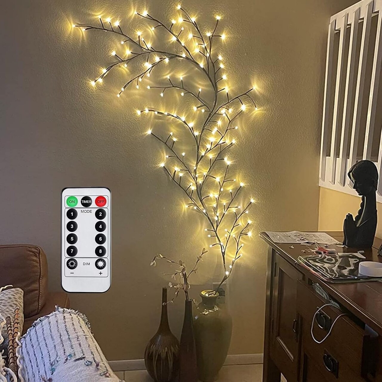 5.9ft Enchanted Willow Vine LED Lights – 96 Fairy Lights with Remote, 8 Lighting Modes, USB Powered Artificial Hanging Wall Decor for Bedroom, Living Room, Christmas & Party Decor